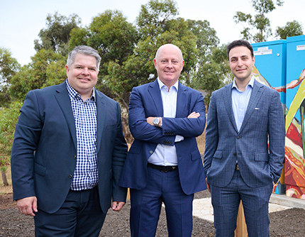 Picture: CEO Tim Rourke with Greg Hannan, Head of Network Strategy and Non Network Solutions, and Farshad Charmchi, Senior Engineer, Non Network Solutions. 